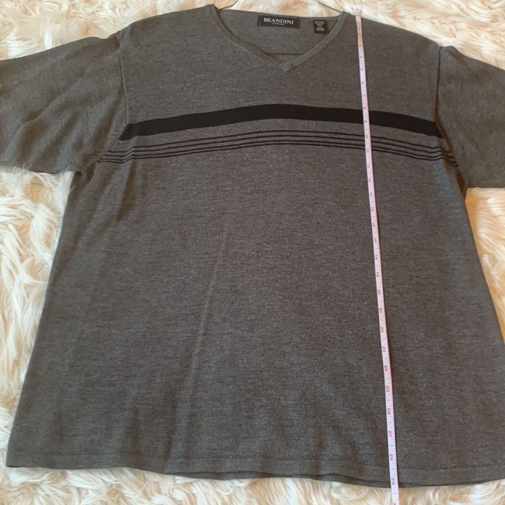 Men's Brandini Gray with Black Horizontal Stripes Short Sleeve Sweater  Size L - Picture 4 of 5